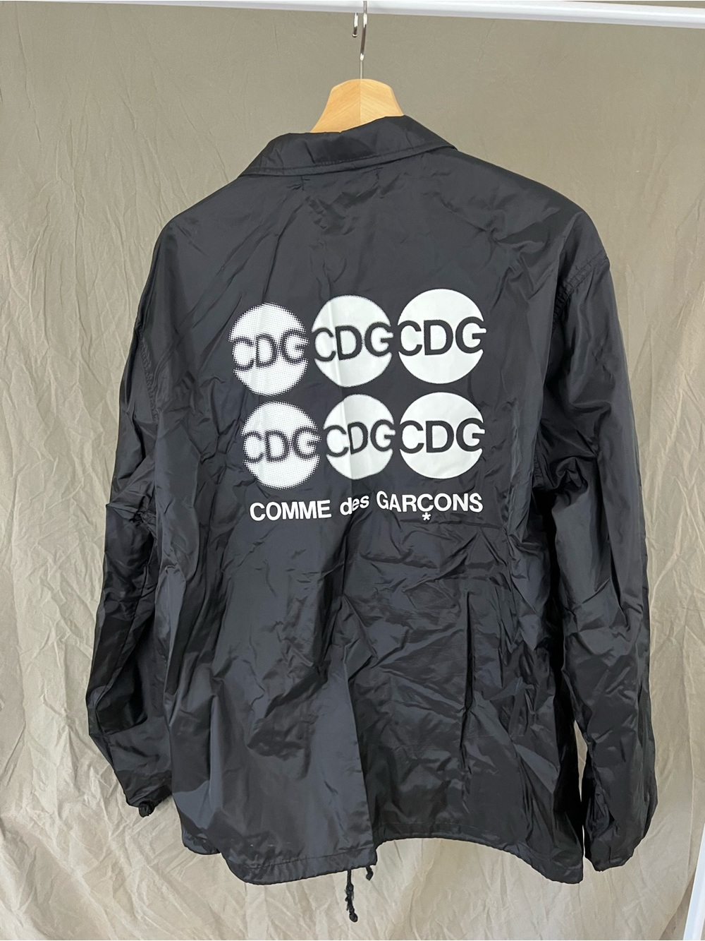 Comme des Garcons Black Windbreaker with White CDG Logo Grid